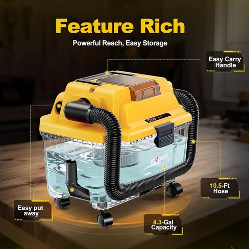GEVEELIFE Cordless Shop Vac Wet and Dry, 4.3 Gallon Shop Vac with 5.0Ah Battery Powered, Fast Charger, HEPA Filter, Strap & Wheels, 3-in-1 Wet Dry Vacuum Cleaner for Garage, Car, Workshop in Kuwait