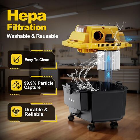 GEVEELIFE Cordless Shop Vac Wet and Dry, 4.3 Gallon Shop Vac with 5.0Ah Battery Powered, Fast Charger, HEPA Filter, Strap & Wheels, 3-in-1 Wet Dry Vacuum Cleaner for Garage, Car, Workshop in Kuwait