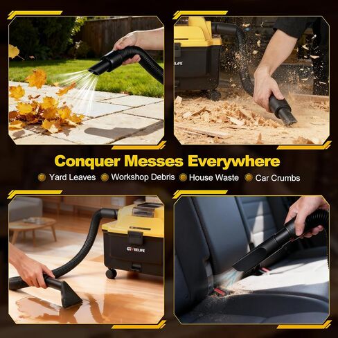 GEVEELIFE Cordless Shop Vac Wet and Dry, 4.3 Gallon Shop Vac with 5.0Ah Battery Powered, Fast Charger, HEPA Filter, Strap & Wheels, 3-in-1 Wet Dry Vacuum Cleaner for Garage, Car, Workshop in Kuwait