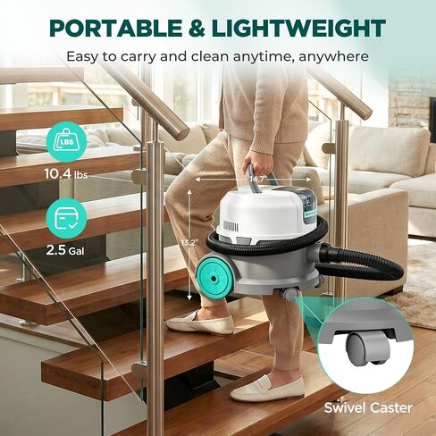 HAUSHOF 2.5 Gallon Cordless Wet Dry Vacuum Cleaner, Ultra Quiet Brushless Motor, 18KPa Powerful Suction, 24V 4.0Ah Battery, Portable Vacuum for Home, Car, Garage & Workshop in Kuwait