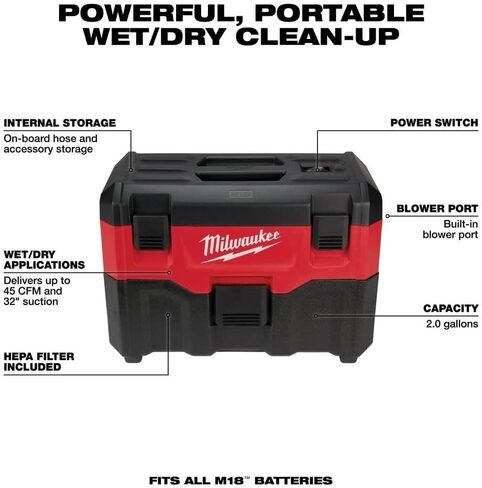 Milwaukee V M18 Vacuum Wet/Dry (Bare Tool) + TPT Premium cart storekid in Kuwait