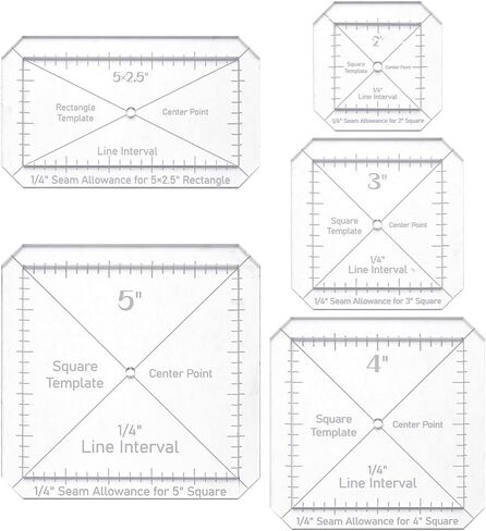 10pcs/Set Square Acrylic Quilting Ruler for Patchwork 2-5 Inches Transparent DIY Quilt Block Guide Set with 1/4" Line Interval Rectangle Quilting Template Removable for Drawing Cutting Sewing in Kuwait