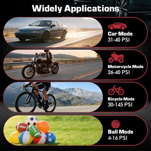 KITLUCK Portable Air Compressor, Tire Inflator with Digital Gauge, 2000mAh Rechargeable Battery, 150 PSI, for Car Tires, Bike, Motorcycle, Balls, Air Mattress, Includes LED Light & Multiple Nozzles in Kuwait