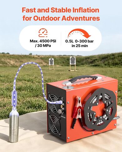 VEVOR PCP Air Compressor 4500PSI PCP Airgun Compressor & Built-in Converter, Auto Stop 350W DC12V/AC120V Portable Paintball Tank Compressors for Air Rifle, Scuba Diving Bottle in Kuwait