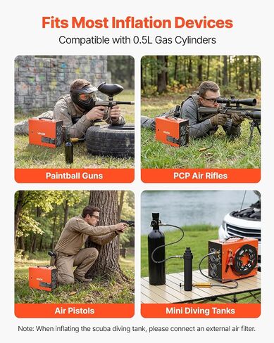 VEVOR PCP Air Compressor 4500PSI PCP Airgun Compressor & Built-in Converter, Auto Stop 350W DC12V/AC120V Portable Paintball Tank Compressors for Air Rifle, Scuba Diving Bottle in Kuwait
