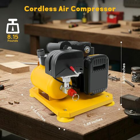 Cordless Air Compressor for Dewalt 20V Li-ion battery, 0.26 Gallon Portable Air Compressor, Oil-Free,78dB Ultra Quiet Portable Compressor for Woodwork Nailing, Garage, Car, Pneumatic Tool(No Battery) in Kuwait