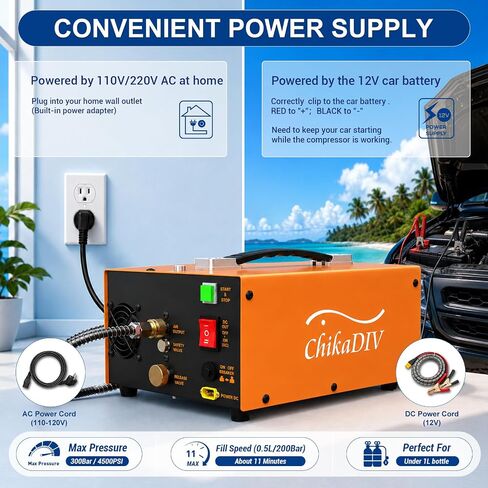 PCP Air Compressor 4500Psi, Fast Fill for Airguns or Paintball Tank, PCP air pump Auto Shut-Stop, Dual Power Dual Power 12V DC &110V/220V AC,350W Air Compressor for scuba tank in Kuwait