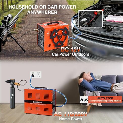 PCP Air Compressor, Portable 4500Psi / 30Mpa Pump, Supports 12V DC or 110V / 220V AC, Oil/Water-Free for Paintball, Air Rifle, Airguns, HPA Tanks in Kuwait