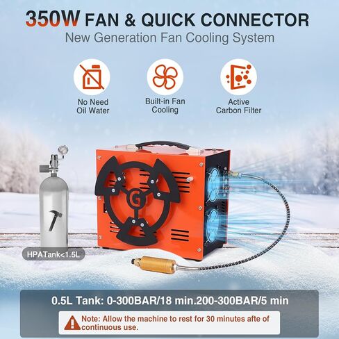 PCP Air Compressor, Portable 4500Psi / 30Mpa Pump, Supports 12V DC or 110V / 220V AC, Oil/Water-Free for Paintball, Air Rifle, Airguns, HPA Tanks in Kuwait