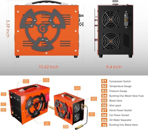 PCP Air Compressor, Portable 4500Psi / 30Mpa Pump, Supports 12V DC or 110V / 220V AC, Oil/Water-Free for Paintball, Air Rifle, Airguns, HPA Tanks in Kuwait