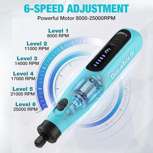 DURATECH 3.6V Cordless Rotary Tool Kit, Lightweight Power Rotary Tool with 135PC Accessories, Type-C Rechargeable, 6 Variable Speed for Sanding, Polishing, Carving, Cutting, Drilling and DIY Crafts in Kuwait