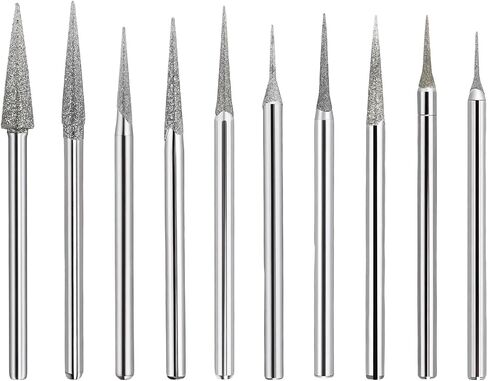 Wadoy 3/32" Marathon-IV Micromotor Tapered Diamond Burr Bits, 10 Pcs | Cone Point Diamond Grinding Shank Bits for Marathon-IV Micromotor, Jewelry Stone Carving Crafts Glass Ceramic Woodworking in Kuwait