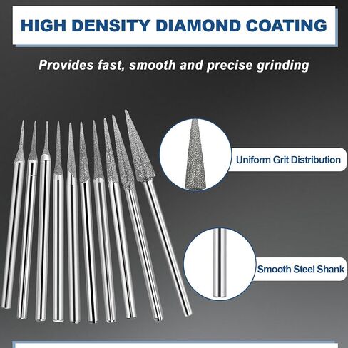Wadoy 3/32" Marathon-IV Micromotor Tapered Diamond Burr Bits, 10 Pcs | Cone Point Diamond Grinding Shank Bits for Marathon-IV Micromotor, Jewelry Stone Carving Crafts Glass Ceramic Woodworking in Kuwait