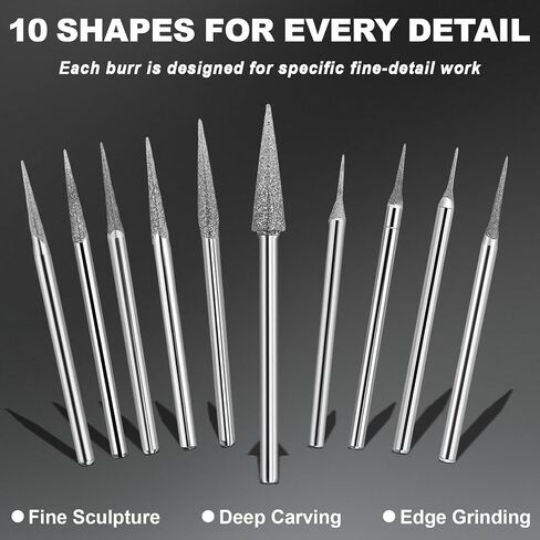 Wadoy 3/32" Marathon-IV Micromotor Tapered Diamond Burr Bits, 10 Pcs | Cone Point Diamond Grinding Shank Bits for Marathon-IV Micromotor, Jewelry Stone Carving Crafts Glass Ceramic Woodworking in Kuwait