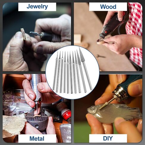Wadoy 3/32" Marathon-IV Micromotor Tapered Diamond Burr Bits, 10 Pcs | Cone Point Diamond Grinding Shank Bits for Marathon-IV Micromotor, Jewelry Stone Carving Crafts Glass Ceramic Woodworking in Kuwait