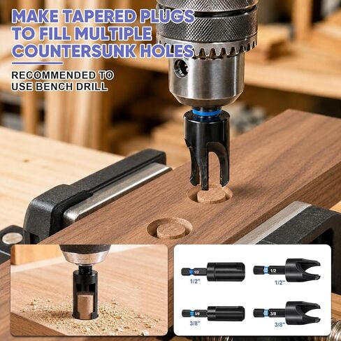 Countersink Drill Bit Set 22PCS with 20 Wood Plugs & 80 Screws for Wood | Cobalt HSS, 4-Flute Cutting, Adjustable Depth, 1/4" Hex Shank, 3/8"&1/2" Wood Plug Cutters, Magnetic Extension Bit Holder in Kuwait