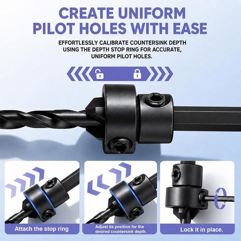 Countersink Drill Bit Set 22PCS with 20 Wood Plugs & 80 Screws for Wood | Cobalt HSS, 4-Flute Cutting, Adjustable Depth, 1/4" Hex Shank, 3/8"&1/2" Wood Plug Cutters, Magnetic Extension Bit Holder in Kuwait