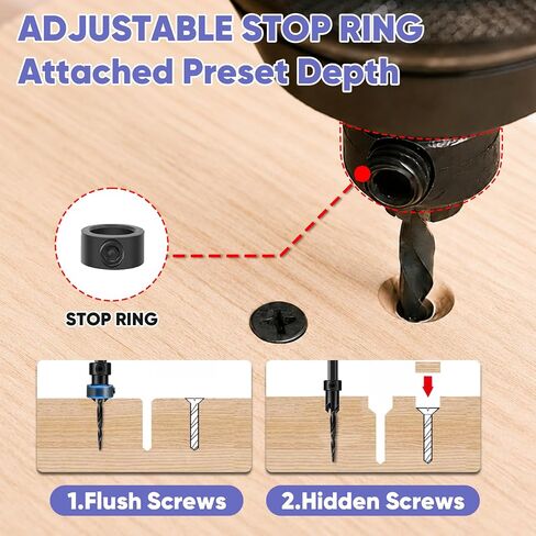 Countersink Drill Bit Set 22PCS with 20 Wood Plugs & 80 Screws for Wood | Cobalt HSS, 4-Flute Cutting, Adjustable Depth, 1/4" Hex Shank, 3/8"&1/2" Wood Plug Cutters, Magnetic Extension Bit Holder in Kuwait