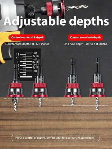 9PCS Countersink Drill Bit Set, 5PCS Two Flute Counterbore TCT Alloy HSS M2 Countersink Bit with Depth Stop Collar, Adjustable Counter Sink Bits for Wood Plywood and MDF DIY in Saudi Arabia