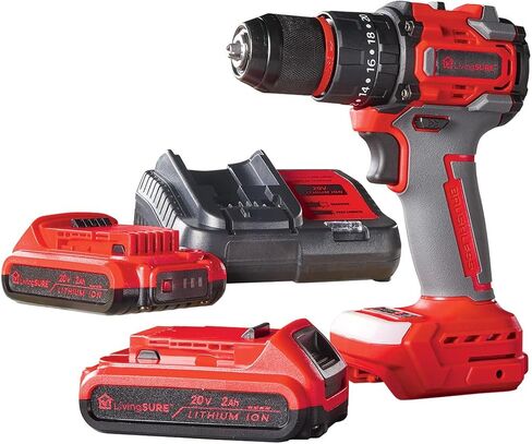 Cordless Drill, 2 Batteries and Charger Set By LivingSURE in Kuwait