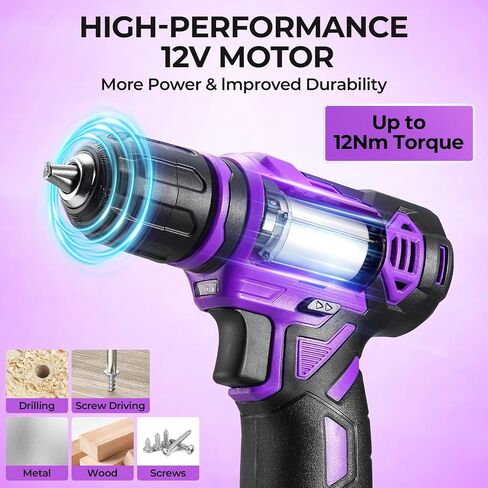 151PC DEKO Household Tool Set with 12V Cordless Drill Driver, Home Repair Kit Includes Hammer, Adjustable Wrench, Pliers, Screwdrivers & Drill Bits, Purple Case in Kuwait