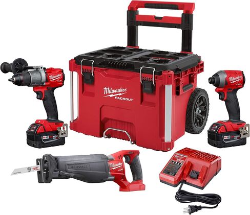 Milwaukee 2997-23SPO M18 FUEL 18-Volt Lithium-Ion Brushless Cordless Combo Kit (3-Tool) with Two 5.0 Ah Battery and PACKOUT Rolling Tool Box in Kuwait