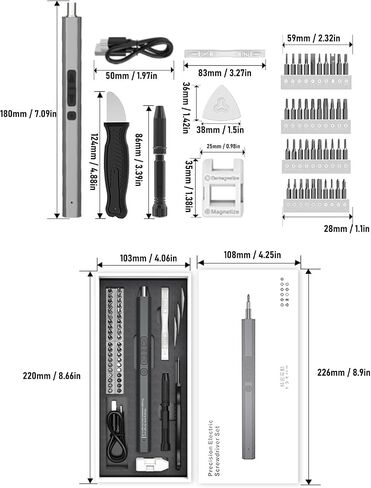 YWBL-WH Rechargeable Cordless Kit, Magnetic Lightweight Electric with 40 CRV Bits, LED Light for Woodworking, DIY, CW CCW Rotation in Kuwait