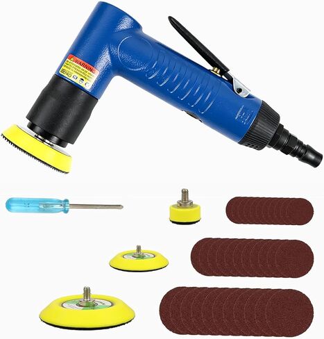 Mini Air Random Orbital Sander, 22000 RPM Pneumatic Polisher with 3 Pads | Includes 30 Discs, 1" 2" 3" Pads, Auto Body Work, Headlight, Paint, Rust, Polishing, Sanding, Detailing, Compact Angle Sander in Kuwait