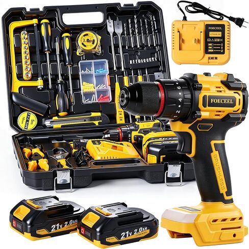 21V Brushless Cordless Drill Set, 35N.m Max Torque | 118Pcs Household Tool Kit, 2×21V 2.0Ah Batteries, Fast Charger, 2 Variable Speed, 20+3 Clutch Settings, Home Repair, DIY Gift in Kuwait
