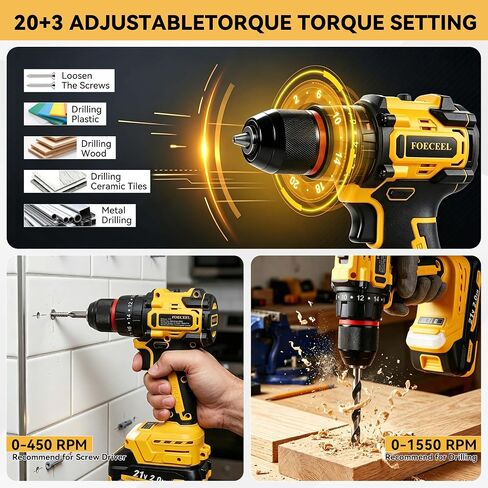21V Brushless Cordless Drill Set, 35N.m Max Torque | 118Pcs Household Tool Kit, 2×21V 2.0Ah Batteries, Fast Charger, 2 Variable Speed, 20+3 Clutch Settings, Home Repair, DIY Gift in Kuwait