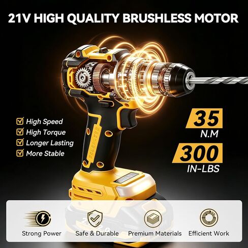 21V Brushless Cordless Drill Set, 35N.m Max Torque | 118Pcs Household Tool Kit, 2×21V 2.0Ah Batteries, Fast Charger, 2 Variable Speed, 20+3 Clutch Settings, Home Repair, DIY Gift in Kuwait
