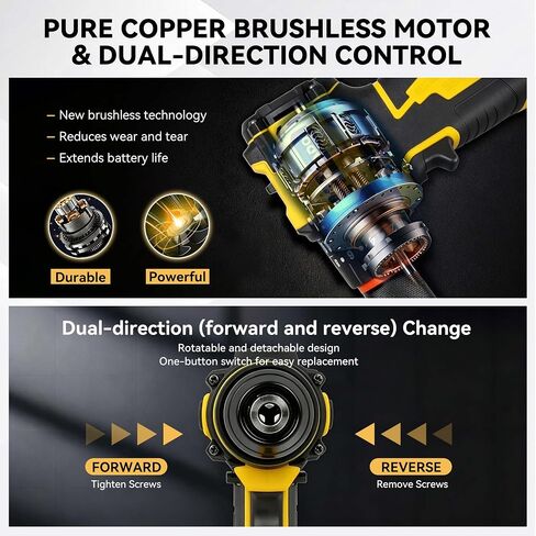 21V Brushless Cordless Drill Set, 35N.m Max Torque | 118Pcs Household Tool Kit, 2×21V 2.0Ah Batteries, Fast Charger, 2 Variable Speed, 20+3 Clutch Settings, Home Repair, DIY Gift in Kuwait