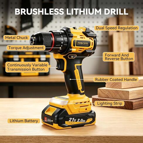 21V Brushless Cordless Drill Set, 35N.m Max Torque | 118Pcs Household Tool Kit, 2×21V 2.0Ah Batteries, Fast Charger, 2 Variable Speed, 20+3 Clutch Settings, Home Repair, DIY Gift in Kuwait