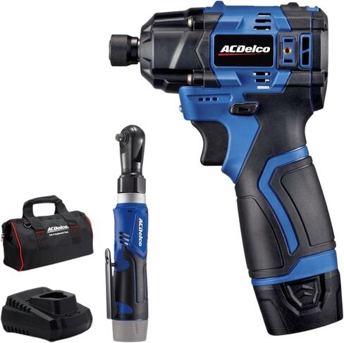 ACDelco G12 Series 12V Cordless Power Tool Combo Kit: 1/4" Hex Brushless Impact Driver (170 Nm) & 3/8" Ratchet Wrench (45 Ft-lbs) with 2.0Ah Li-ion Battery and Intelligent Fast Charger - ARI12185-K1 in Kuwait