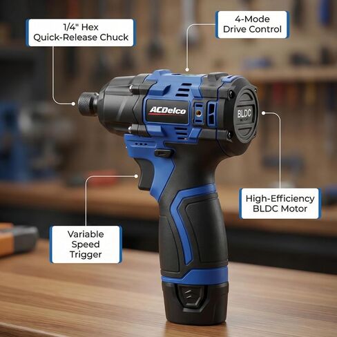 ACDelco G12 Series 12V Cordless Power Tool Combo Kit: 1/4" Hex Brushless Impact Driver (170 Nm) & 3/8" Ratchet Wrench (45 Ft-lbs) with 2.0Ah Li-ion Battery and Intelligent Fast Charger - ARI12185-K1 in Kuwait