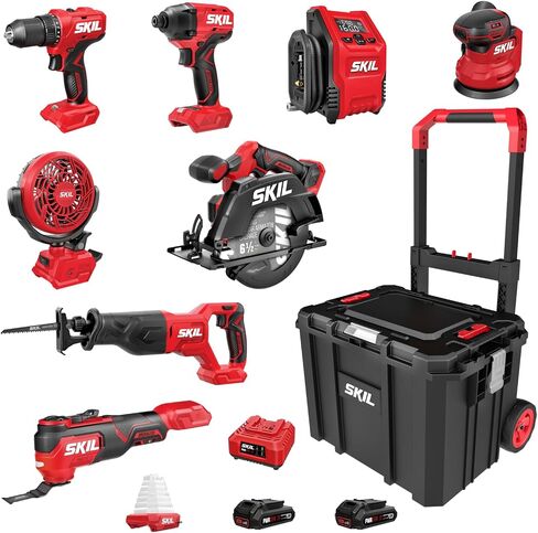 SKIL PWR CORE 20 Brushless 20V 6-Tool Power Tool Combo Kit, Includes 2.0Ah & 4.0 Ah Batteries, 60W Charger and Soft Bag - CB8006B-20 in Kuwait