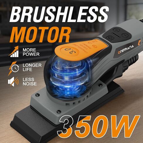 Sheet Sander 350W Brushless by ONEMANA, Square Base Orbital Sander with 6 Variable Speed, Electric Palm Sander with Dust Collection, Low Vibration for Woodworking Corners & Edges in Kuwait