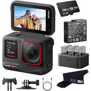 Insta360 Ace Pro - Waterproof Action Camera Co-Engineered with Leica, Flagship 1/1.3" Sensor, 8K24, 4K120fps, 48MP, Active HDR, 2.4" Flip Screen|Bundle Includes Charger/Extra Battery, 128GB Card