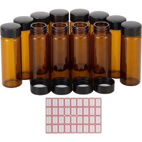 Kesell 20 Pack Set 20ML Brown Screw Cap Glass Bottle for Essential Oils, Perfumes Comes with Red Handwritten Sticker Paper