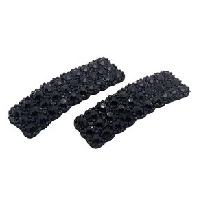 2Pcs Black Rhinestones Snap Hair Clips for Women Girls Rectangular Hairpins Korean Barrettes Hair Accessories，Clips and Barrettes