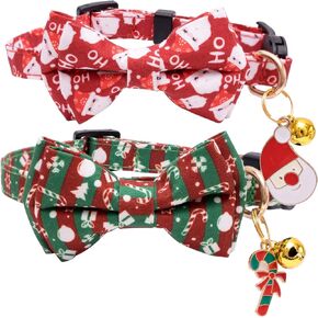 Faygarsle 2 Pack Christmas Cat Collar Cute Holiday Cat Collar with Bow tie Breakaway Pink Green Winter Collar for Boy and Girl Cats Female Male Cat Christmas Collar