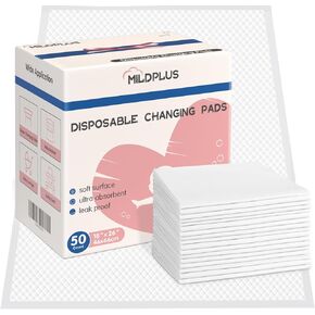 MILDPLUS Disposable Changing Pads for Baby(26" x 18" ),Diaper Changing Pad,Waterproof & Absorbent Changing Table Pads,Changing Pad Liners,Bed Table Protector Mat (50 Pack)