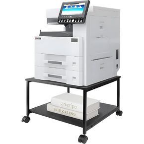 EMERIT 2-Tier Under Desk Printer Stand w/Storage - 19.5x19.5x12.8''Heavy Duty Rolling Cart, Mobile Printer Table with Lockable Wheels for Home Office Organization - Industrial Style