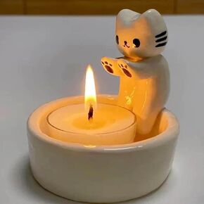 Cartoon Kitten Candle Holder, Cute Kitten Candle Holder, Cat Candle Holder, Cute Cartoon Candle Holder, Decoration Gift for Girl Lady, Cat Lover's Choice Cat