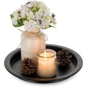 Sziqiqi Candlesticks Candle Holder Tray - with 4 Magnetic Candlestick Holders Black Pillar Candleholders Round Metal Candle Stand for Christmas Halloween Candles Plate for Coffee Table Organizer 9.8in