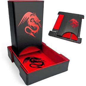 Luck Lab Folding Dice Tower and Dice Tray for RPG Table Top Gaming - Black/Red - Dragon Design