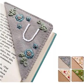 Personalized Hand Embroidered Corner Bookmark, 26 Letters Cute Flower Embroidered Corner Bookmark Embroidery Book Marker Clip for Book Lovers Bookmarks for Reading Lovers Meaningful GIF (Summer, L)