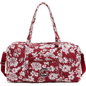 Vera Bradley Cotton Collegiate Large Travel Duffle Bag (Multiple Teams Available), Cardinal/White Rain Garden with University of South Carolina