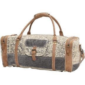 Myra Bag Floral Upcycled Canvas & Cowhide Leather Travel Bag S-0999 in Kuwait