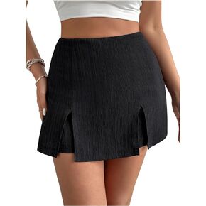 WDIRARA Women's Elastic Waist Split Front Mini Skirt Casual Skort Shorts